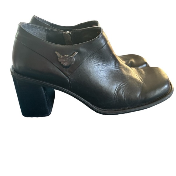 Harley~Davidson Square Toe Bootie Sz 9 Side Zip Leather Black Block 3” Heel - Picture 8 of 9